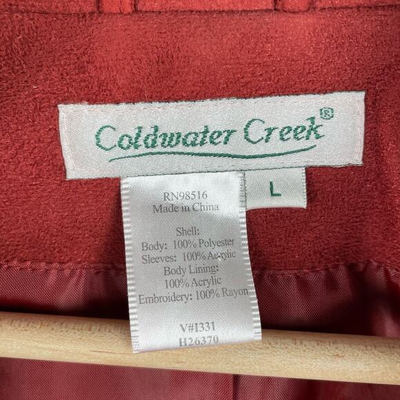Coldwater Creek Faux Suede Sweater Jacket Ribbed Sleeves Beaded Full Zip Red L - Picture 8 of 16